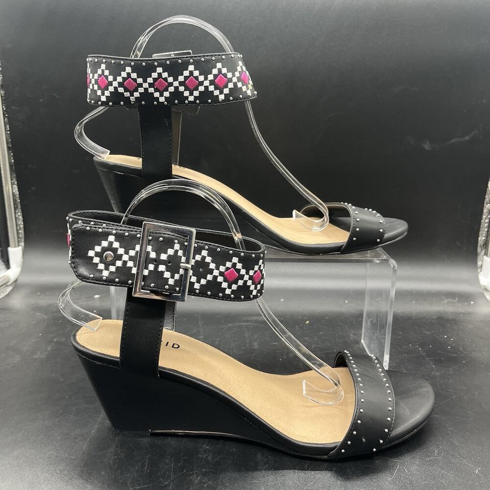 Torrid womens black pop pattern ankle wedge size 11.5 W pink white casual summer